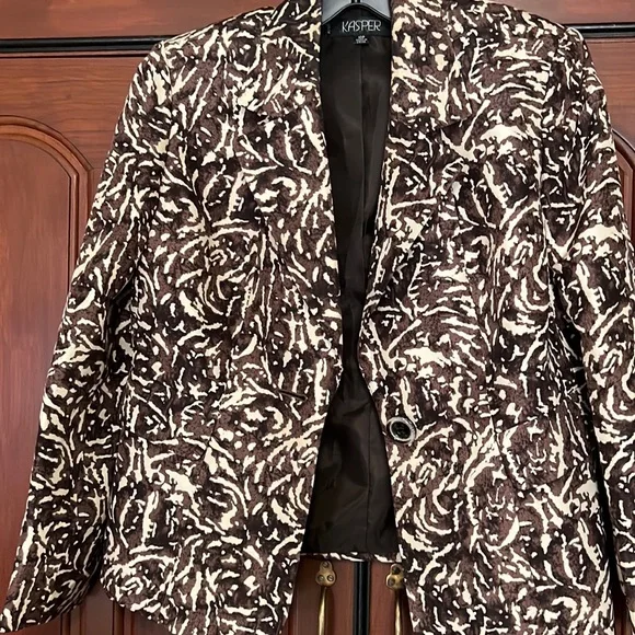 Kasper Vintage 2 Piece Set Blazer And Tank Top Brown & Cream Set 10P - Picture 5 of 14